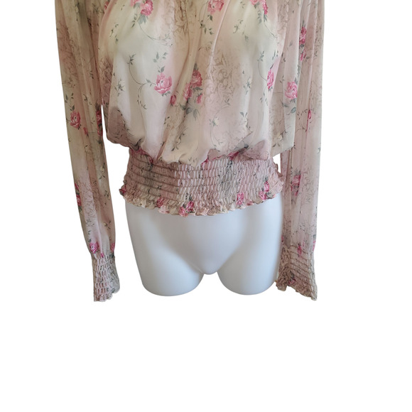 Y2K Forever 21 Sheer Floral Fairy Goth Romantic Shirred Off-Shoulder Top L - Picture 3 of 9